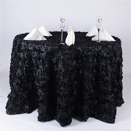 BLACK 120 Inch ROSETTE ROUND Tablecloths