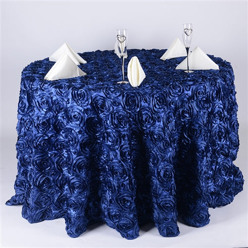 NAVY Blue 132 Inch ROSETTE ROUND Tablecloths