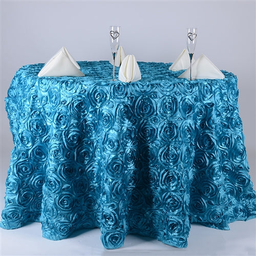 TURQUOISE 132 Inch ROSETTE ROUND Tablecloths