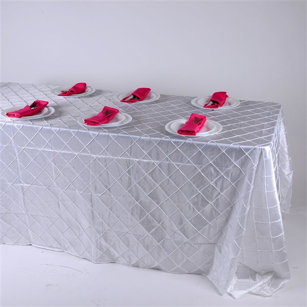 WHITE 90 inch x 156 inch PINTUCK Tablecloth
