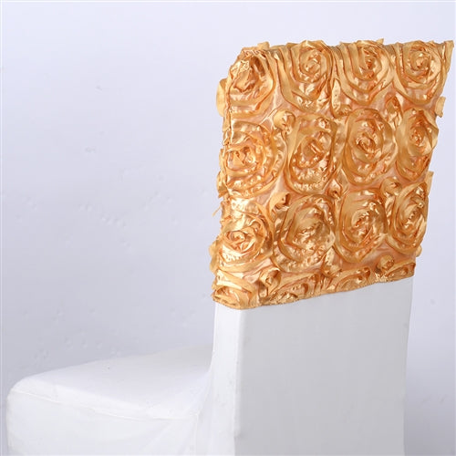 GOLD 16 Inch x 14 Inch ROSETTE SATIN Chair Top Covers