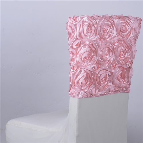 Pink 16 Inch x 14 Inch ROSETTE SATIN Chair Top Covers
