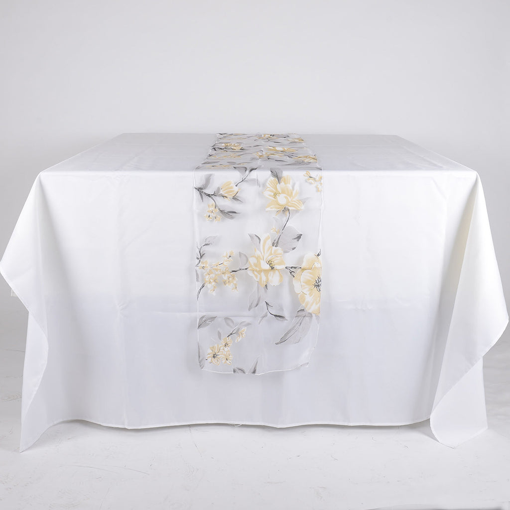 Ivory Organza with Flower Print Table Runner