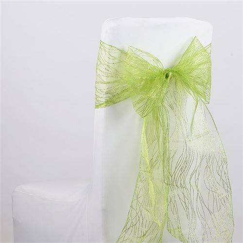 APPLE GREEN Glitter ORGANZA Chair Sash 10 Pieces
