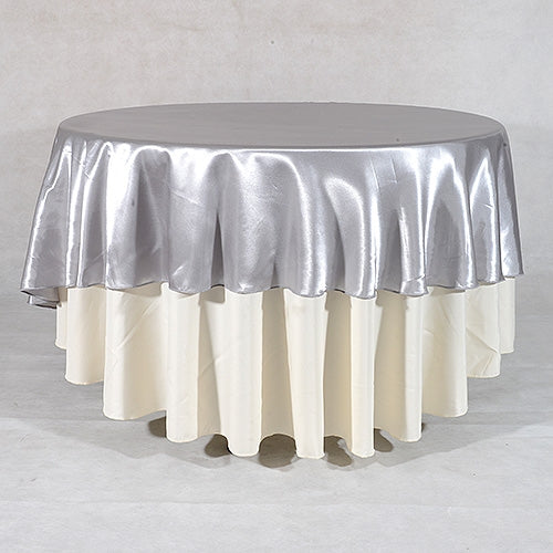 SILVER 108 Inch ROUND SATIN TABLECLOTHS