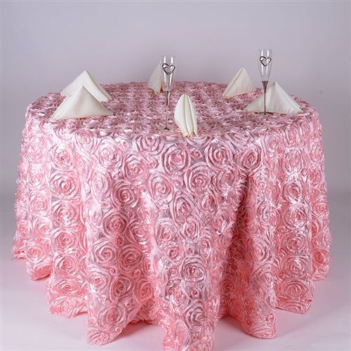 Pink 120 Inch ROSETTE ROUND Tablecloths