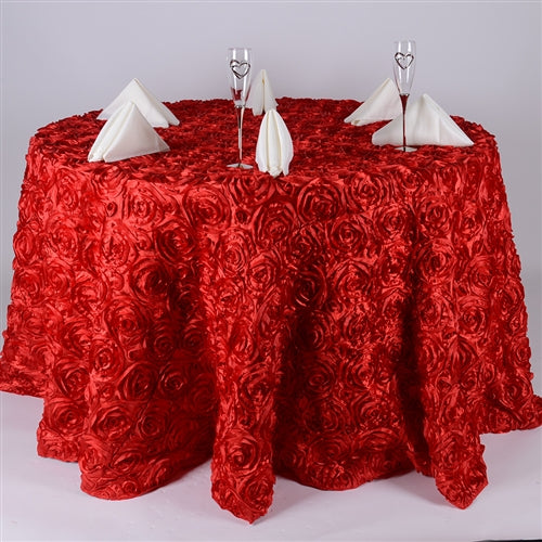 RED 120 Inch ROSETTE ROUND Tablecloths
