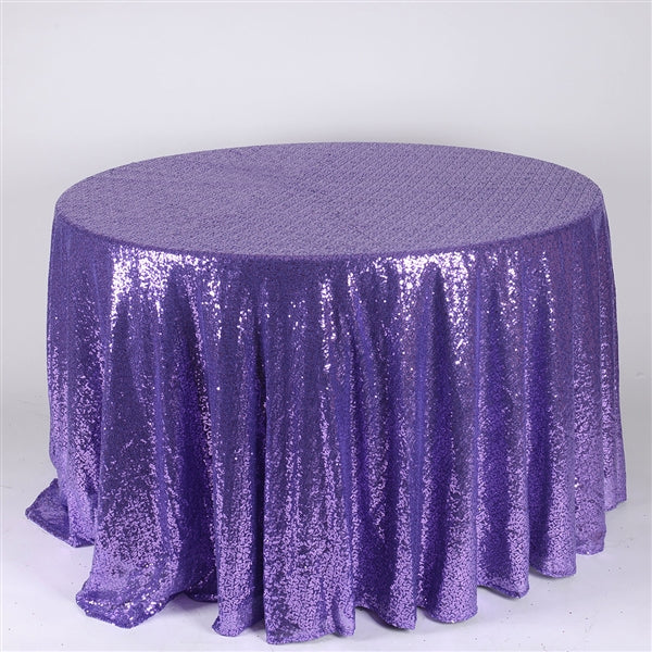 PURPLE 120 inch ROUND Duchess SEQUIN Tablecloth