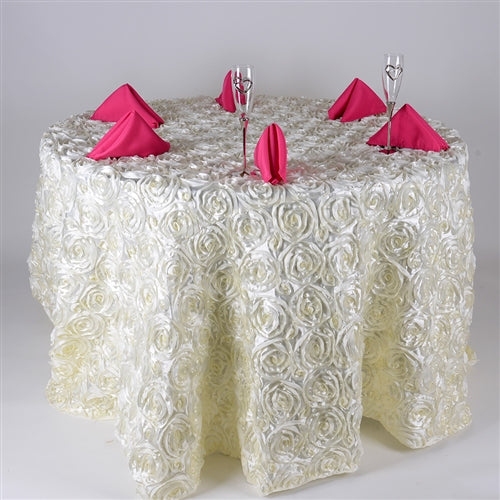 IVORY 132 Inch ROSETTE ROUND Tablecloths