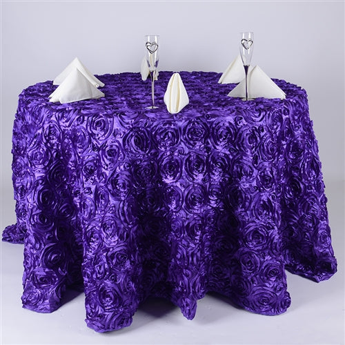 PURPLE 132 Inch ROSETTE ROUND Tablecloths