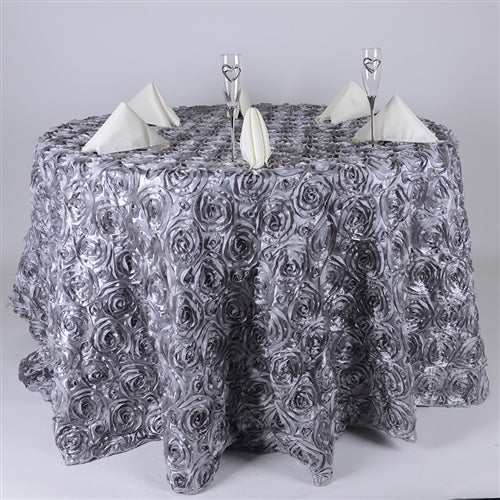 SILVER 132 Inch ROSETTE ROUND Tablecloths