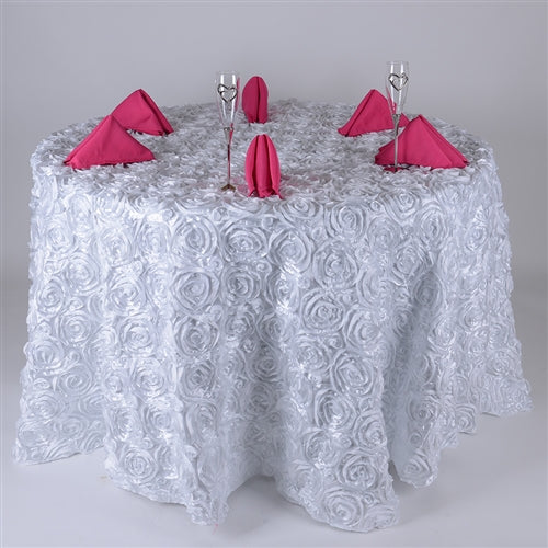 WHITE 132 Inch ROSETTE ROUND Tablecloths