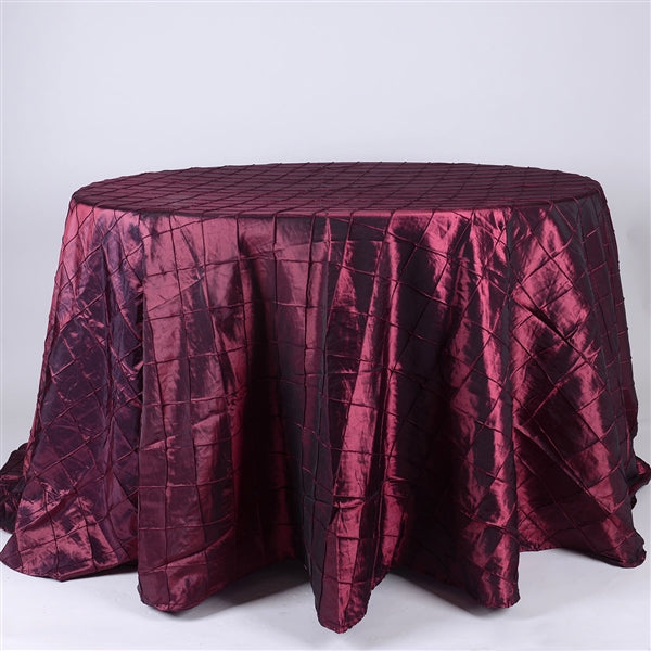BURGUNDY 132 inch ROUND PINTUCK Tablecloth
