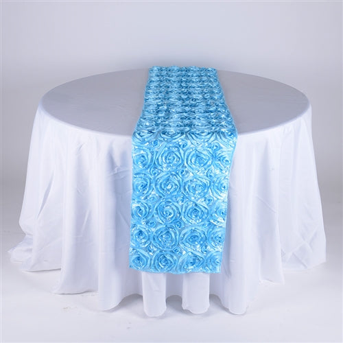 Light Blue 14 Inch x 108 Inch ROSETTE Table Runner