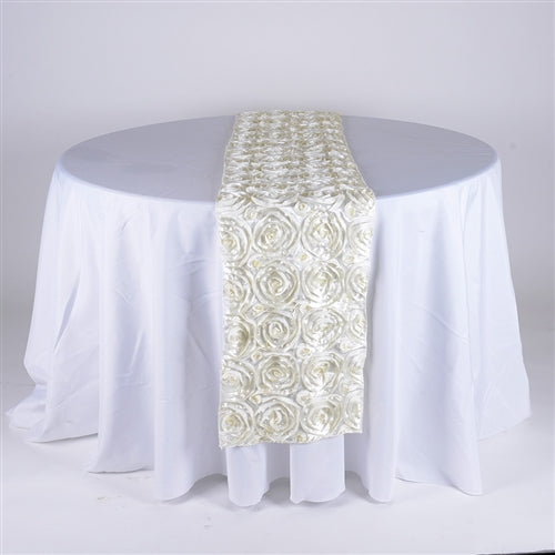 IVORY 14 Inch x 108 Inch ROSETTE Table Runner