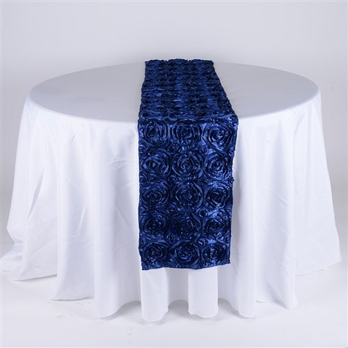 NAVY Blue 14 Inch x 108 Inch ROSETTE Table Runner