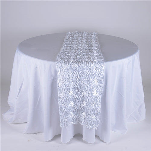 WHITE 14 Inch x 108 Inch ROSETTE Table Runner