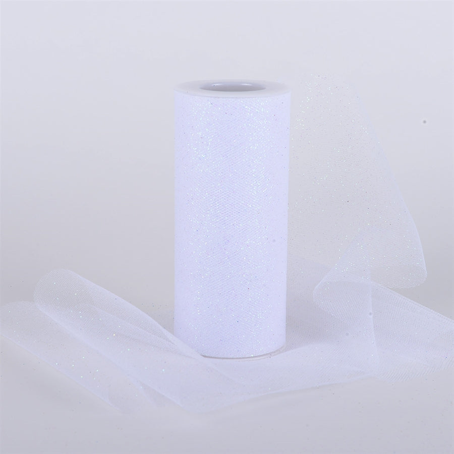 WHITE Glitter Tulle 6x10 Yards