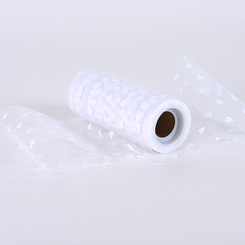 WHITE Heart Polka Dot 6 Inch Tulle Roll 10 Yards