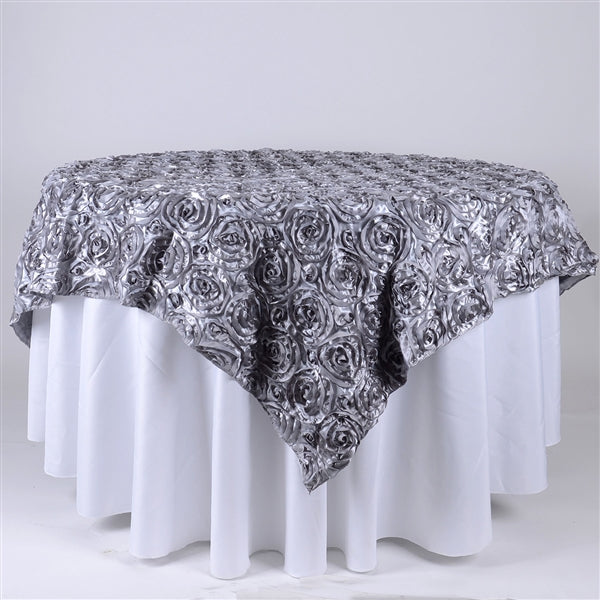 SILVER 85 Inch x 85 Inch ROSETTE SQUARE Overlay