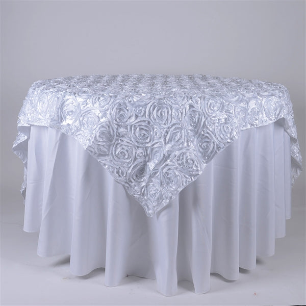 WHITE 85 Inch x 85 Inch ROSETTE SQUARE Overlay