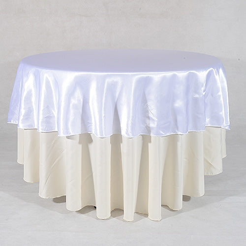WHITE 90 Inch ROUND SATIN Tablecloths