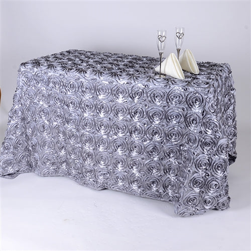 SILVER 90 Inch x 132 Inch ROSETTE Tablecloths