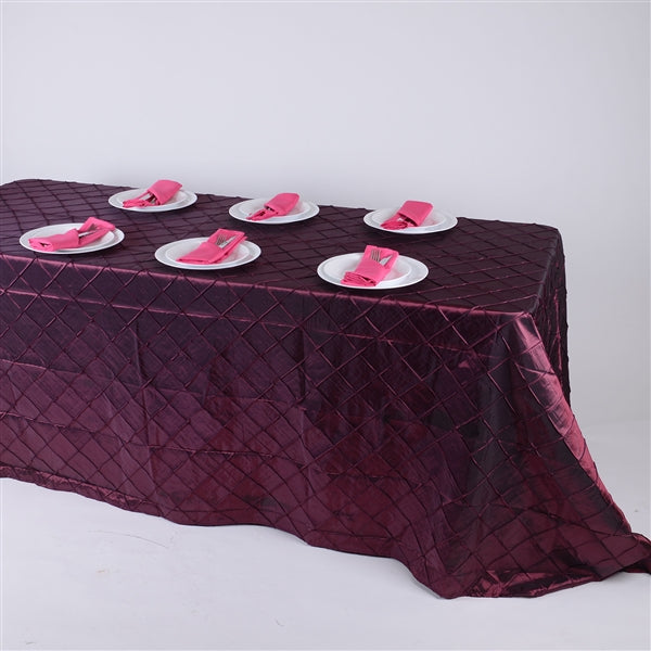 BURGUNDY 90 inch x 132 inch PINTUCK Tablecloth