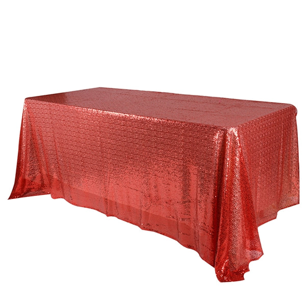 RED 90x132 inch Rectangular Duchess SEQUIN Tablecloth
