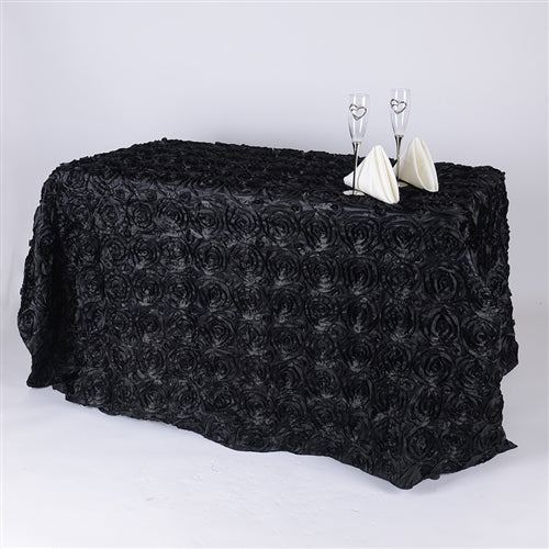 BLACK 90 Inch x 156  Inch ROSETTE Tablecloths
