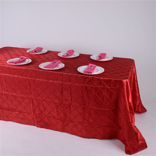 RED 90 inch x 156 inch PINTUCK Tablecloth