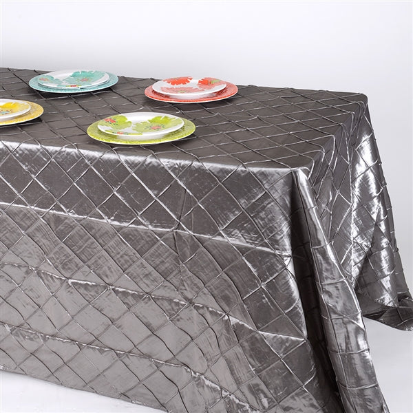 SILVER 90 inch x 156 inch PINTUCK Tablecloth