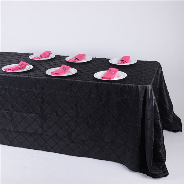 BLACK 90 inch x 156 inch PINTUCK Tablecloth