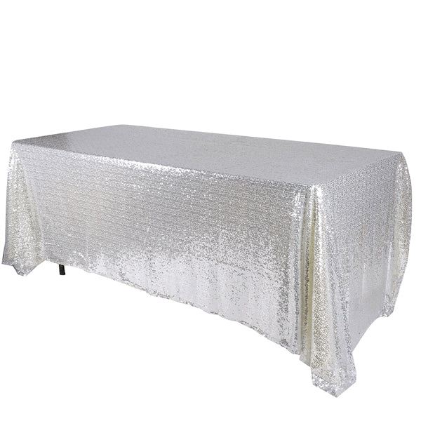 SILVER 90x156 inch Rectangular Duchess SEQUIN Tablecloth