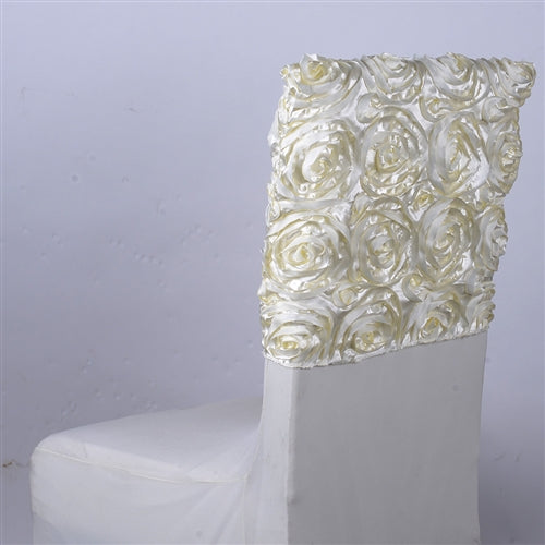 IVORY 16 Inch x 14 Inch ROSETTE SATIN Chair Top Covers