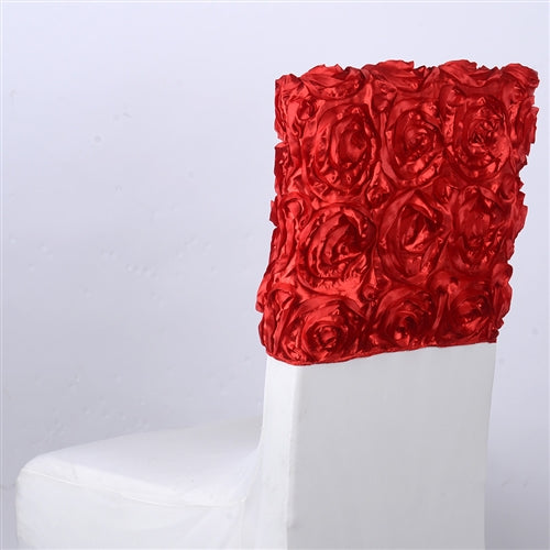 RED 16 Inch x 14 Inch ROSETTE SATIN Chair Top Covers