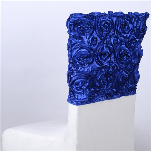 ROYAL BLUE 16 Inch x 14 Inch ROSETTE SATIN Chair Top Covers