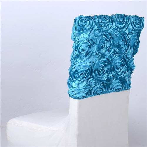 TURQUOISE 16 Inch x 14 Inch ROSETTE SATIN Chair Top Covers