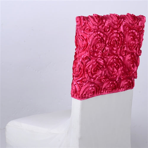 FUCHSIA 16 Inch x 14 Inch ROSETTE SATIN Chair Top Covers