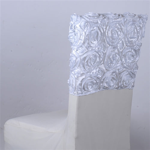 WHITE 16 Inch x 14 Inch ROSETTE SATIN Chair Top Covers