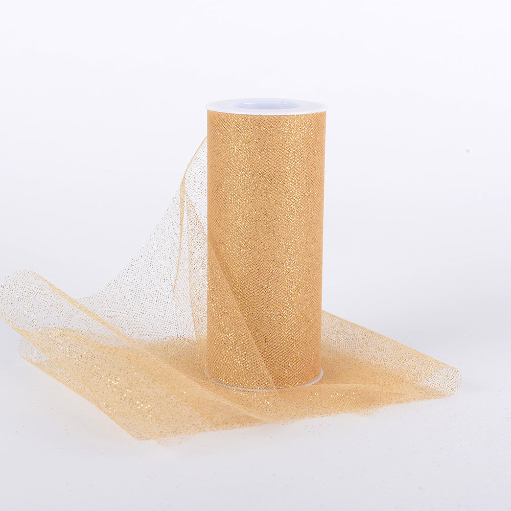 Old Gold Premium Glitter Tulle Fabric ( W: 6 Inch | L: 10 Yards )