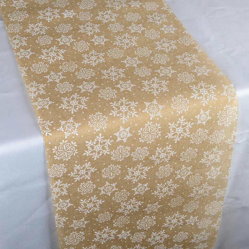 White Snowflake Faux Burlap Table Runner ( 14 inch x 108 inches )