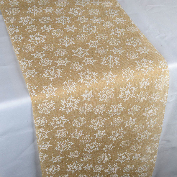 White Snowflake Faux Burlap Table Runner ( 14 inch x 108 inches )