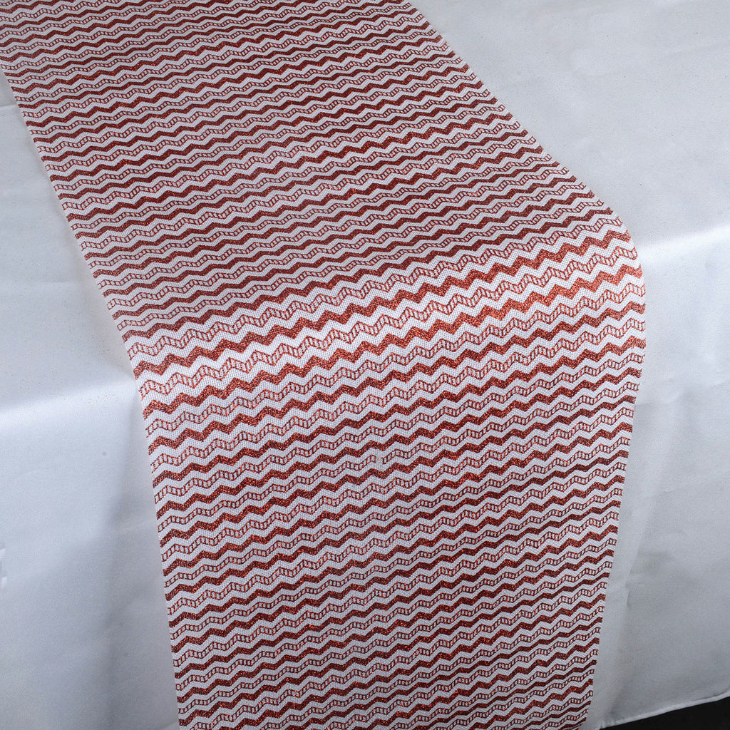 Red Chevron Metallic Stripe Faux Burlap Jute Table Runner ( 14 inch x 108 inches )