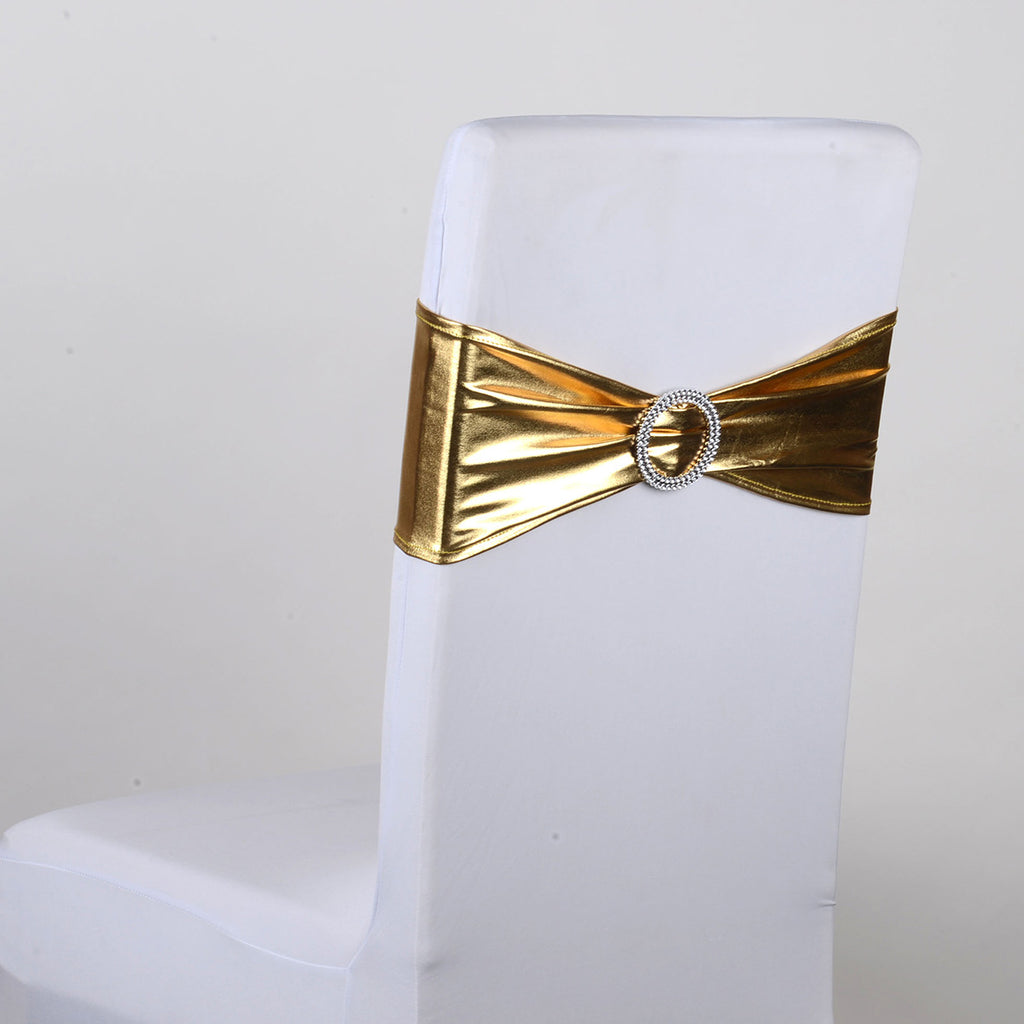 Gold Metallic Spandex Chair Sash w. Buckle 5 pieces