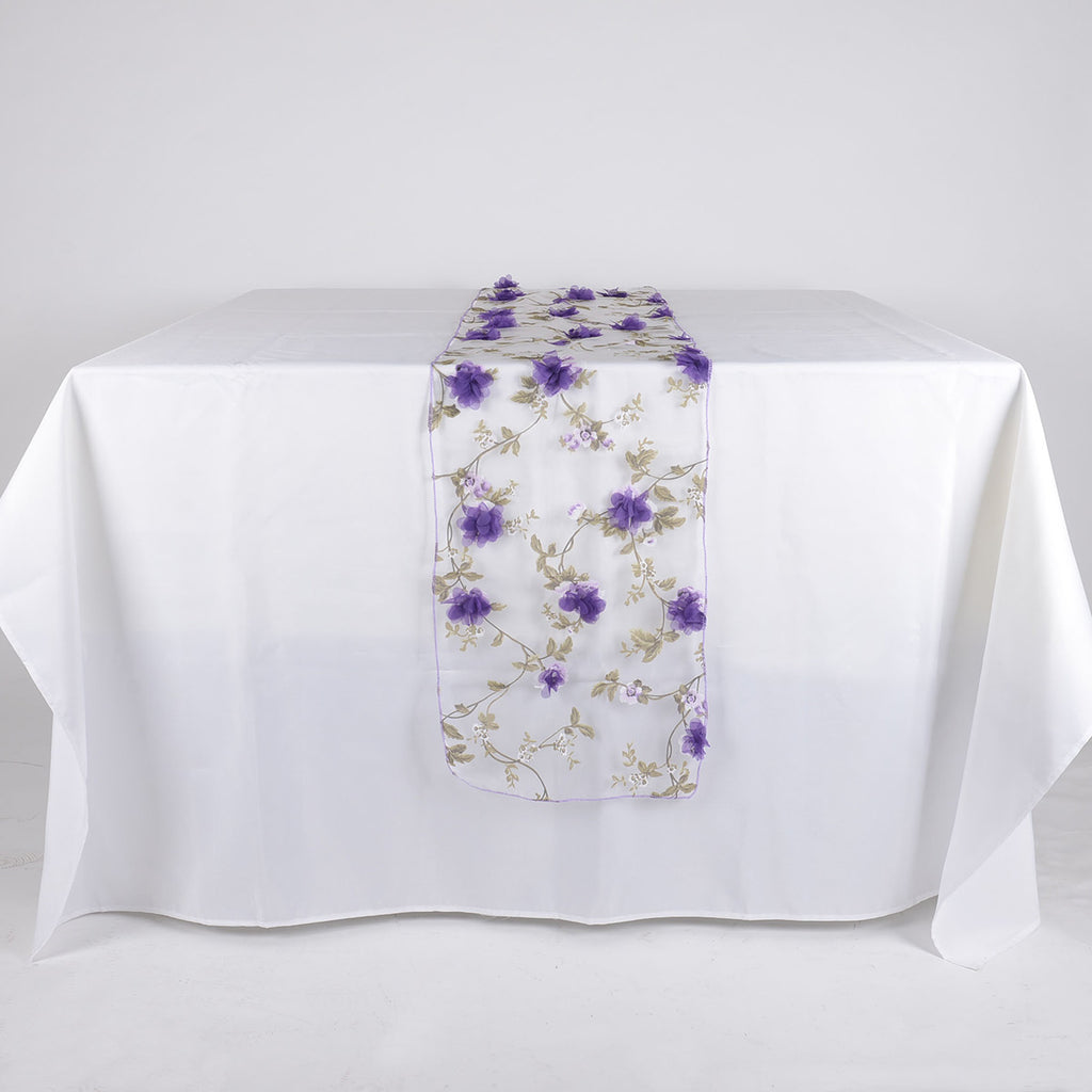 Purple Organza with 3D Roses Table Runner