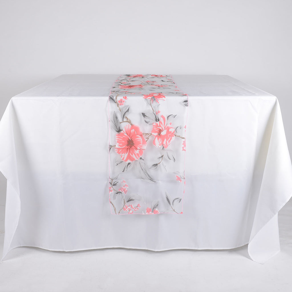 Pink Organza with Flower Print Table Runner