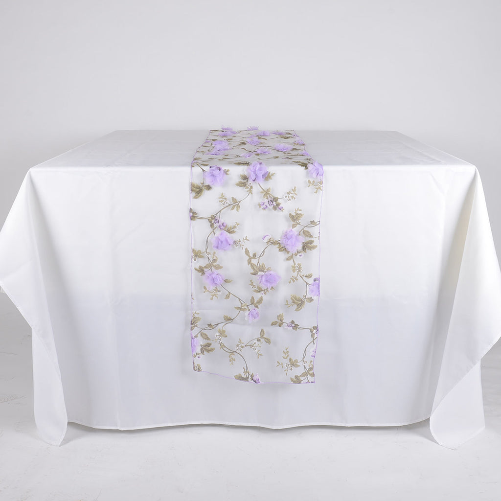Lavender Organza with 3D Roses Table Runner