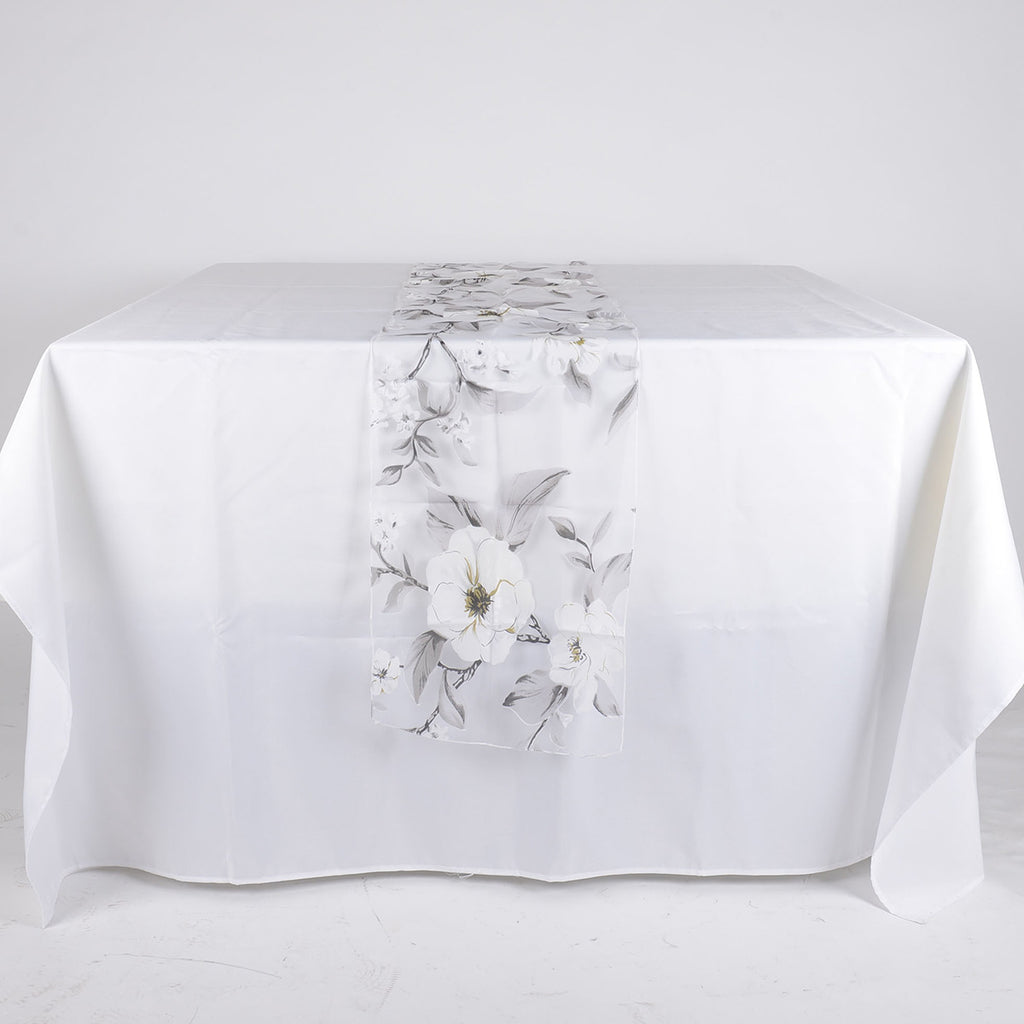 White Organza with Flower Print Table Runner