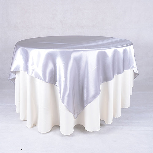SILVER 90 Inch x 90 Inch SQUARE SATIN Overlays